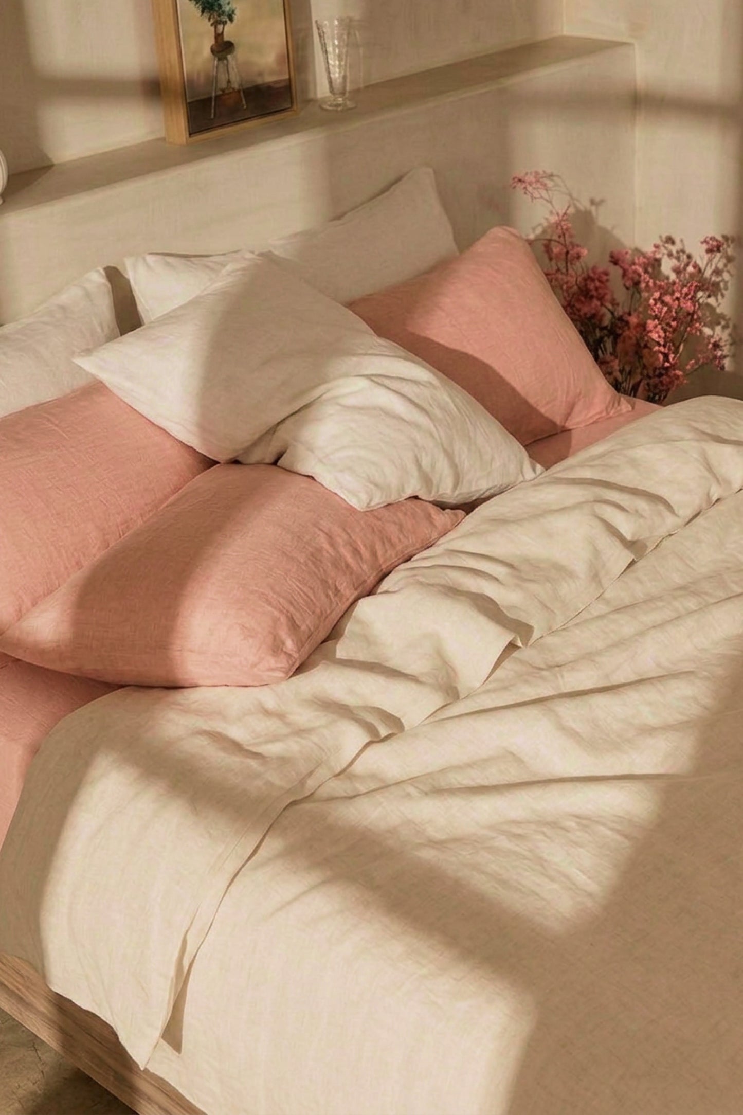 Linen sheets set in Coral Pink