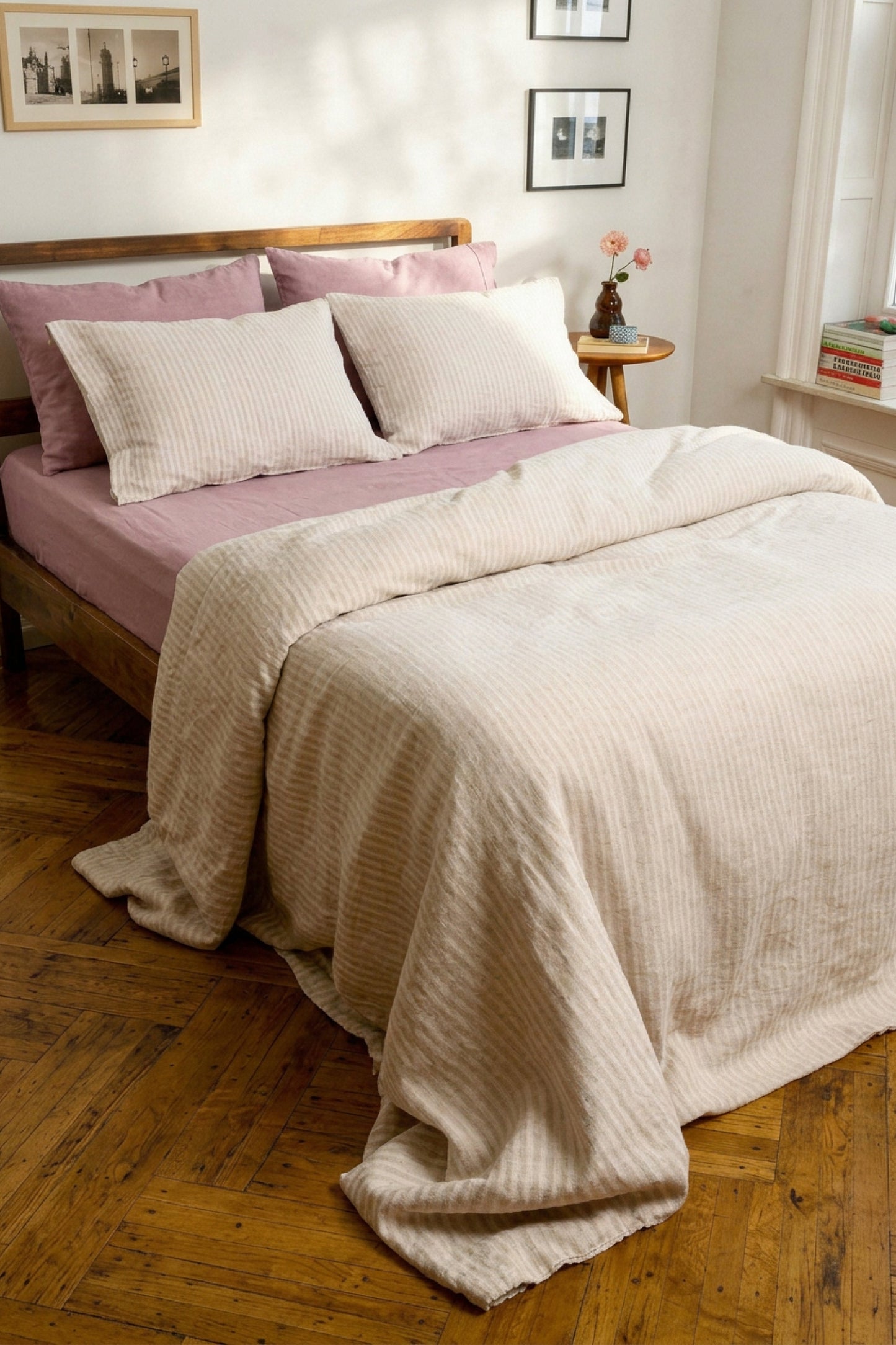Linen duvet cover in Beige Striped