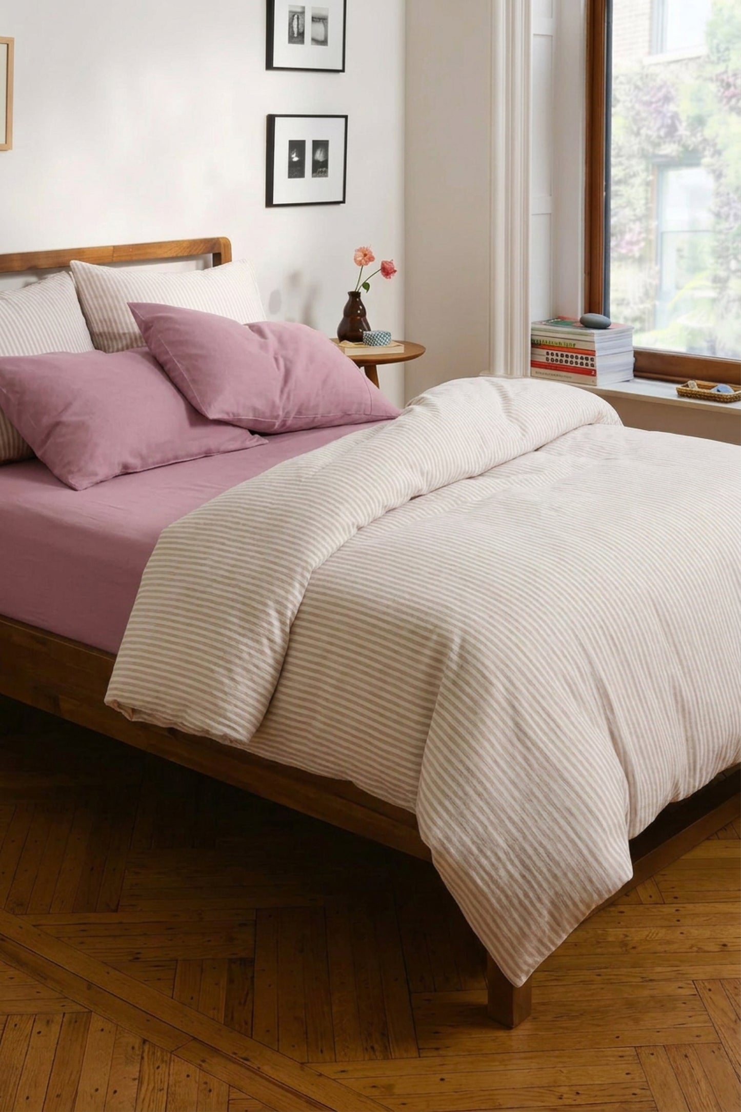 Linen duvet cover in Beige Striped