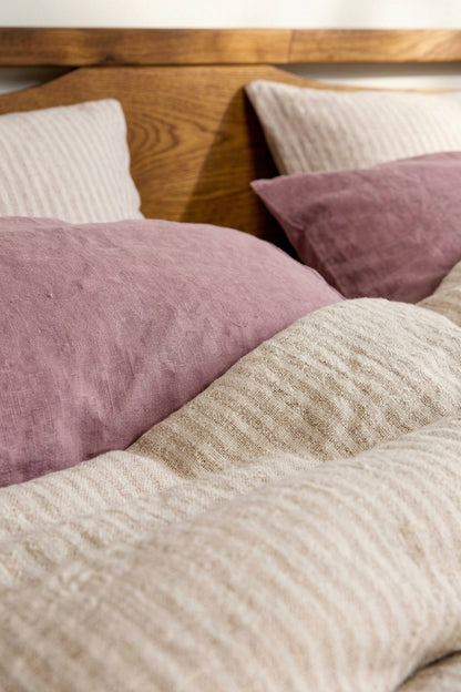 Linen bedding set in Beige Striped