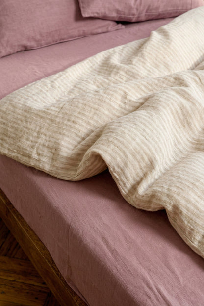 Linen duvet cover in Beige Striped