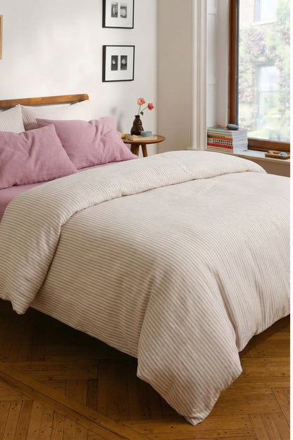 Linen duvet cover in Beige Striped