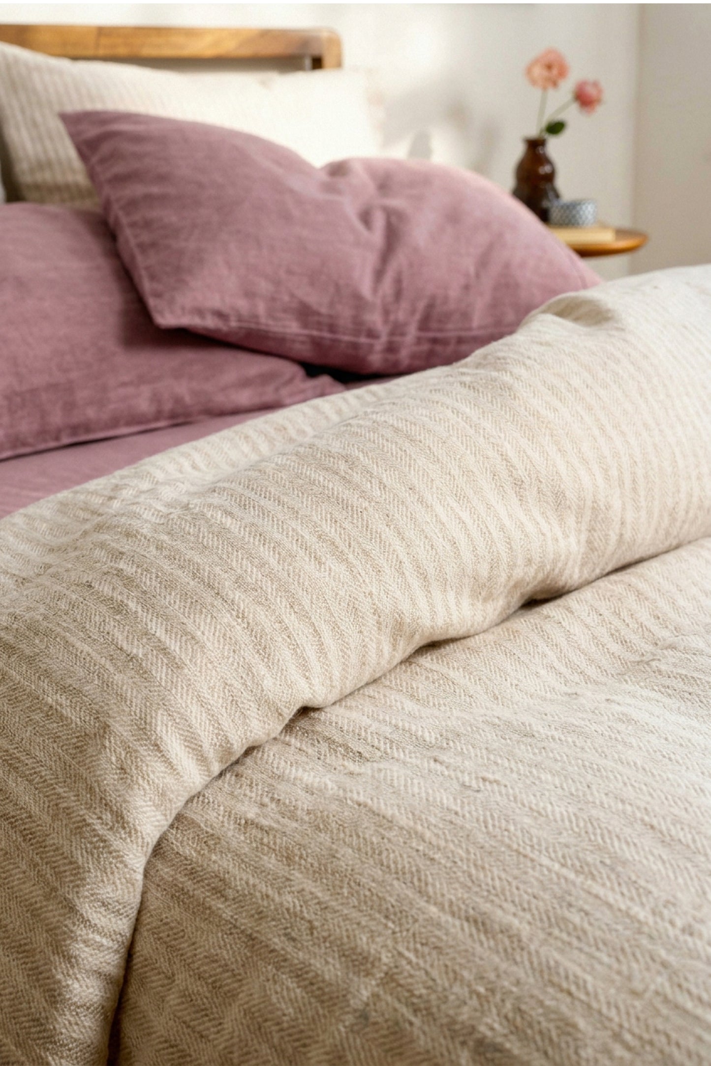 Linen duvet cover in Beige Striped