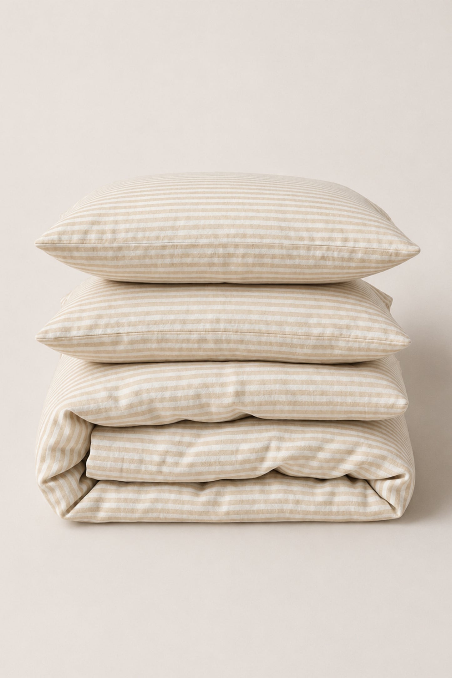 Linen bedding set in Beige Striped