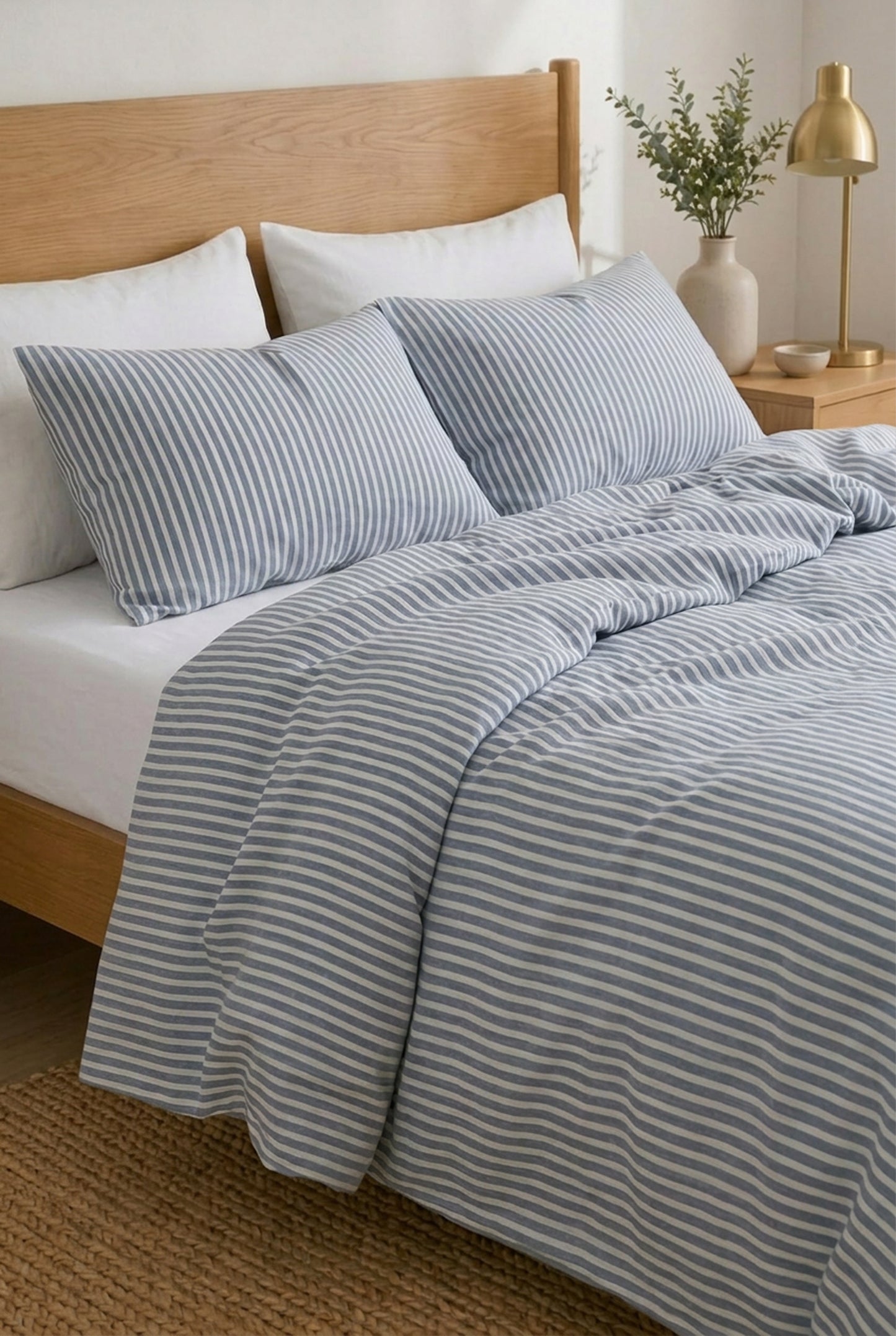 Linen bedding set in Blue Striped