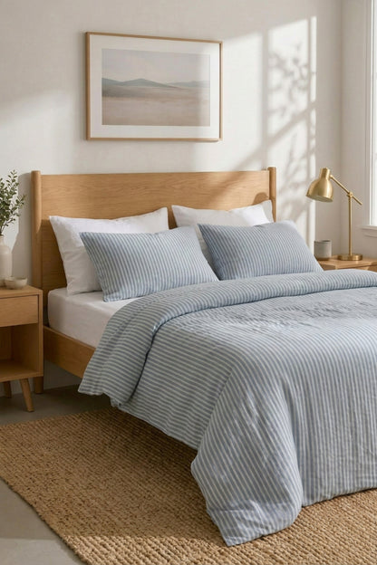 Linen bedding set in Blue Striped