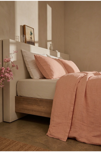 Linen bedding set in Coral Pink