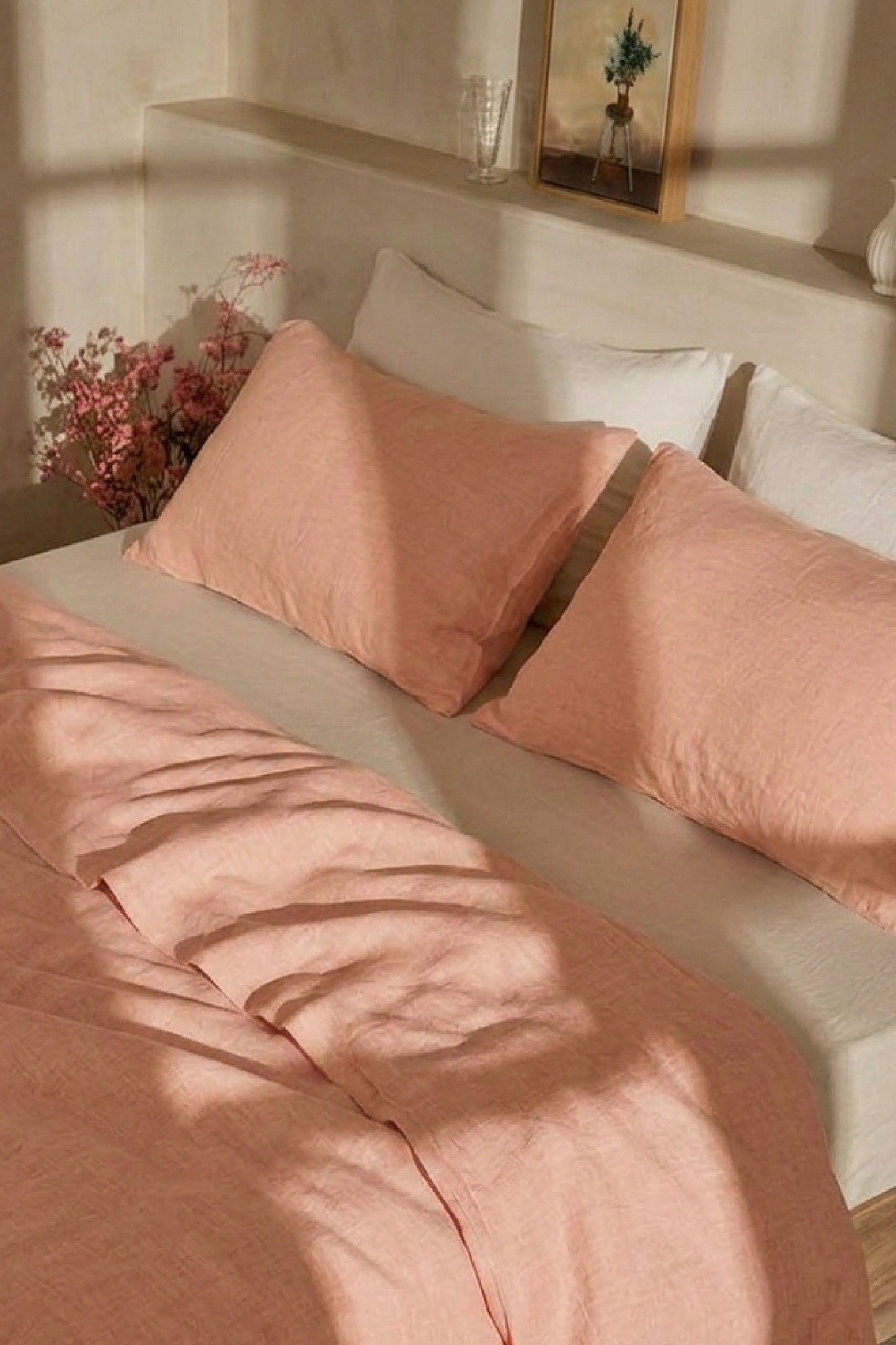 Linen bedding set in Coral Pink