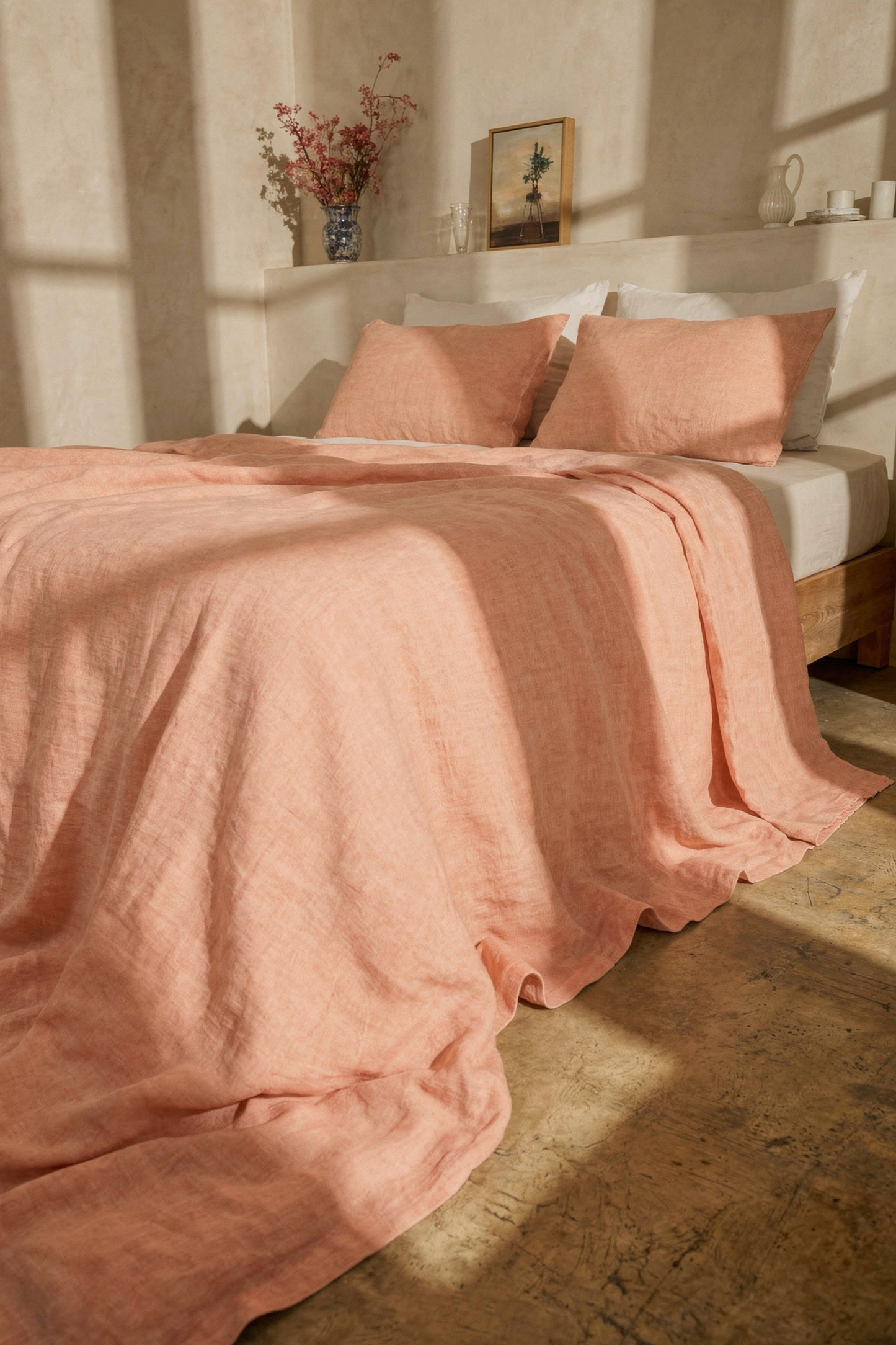 Linen bedding set in Coral Pink