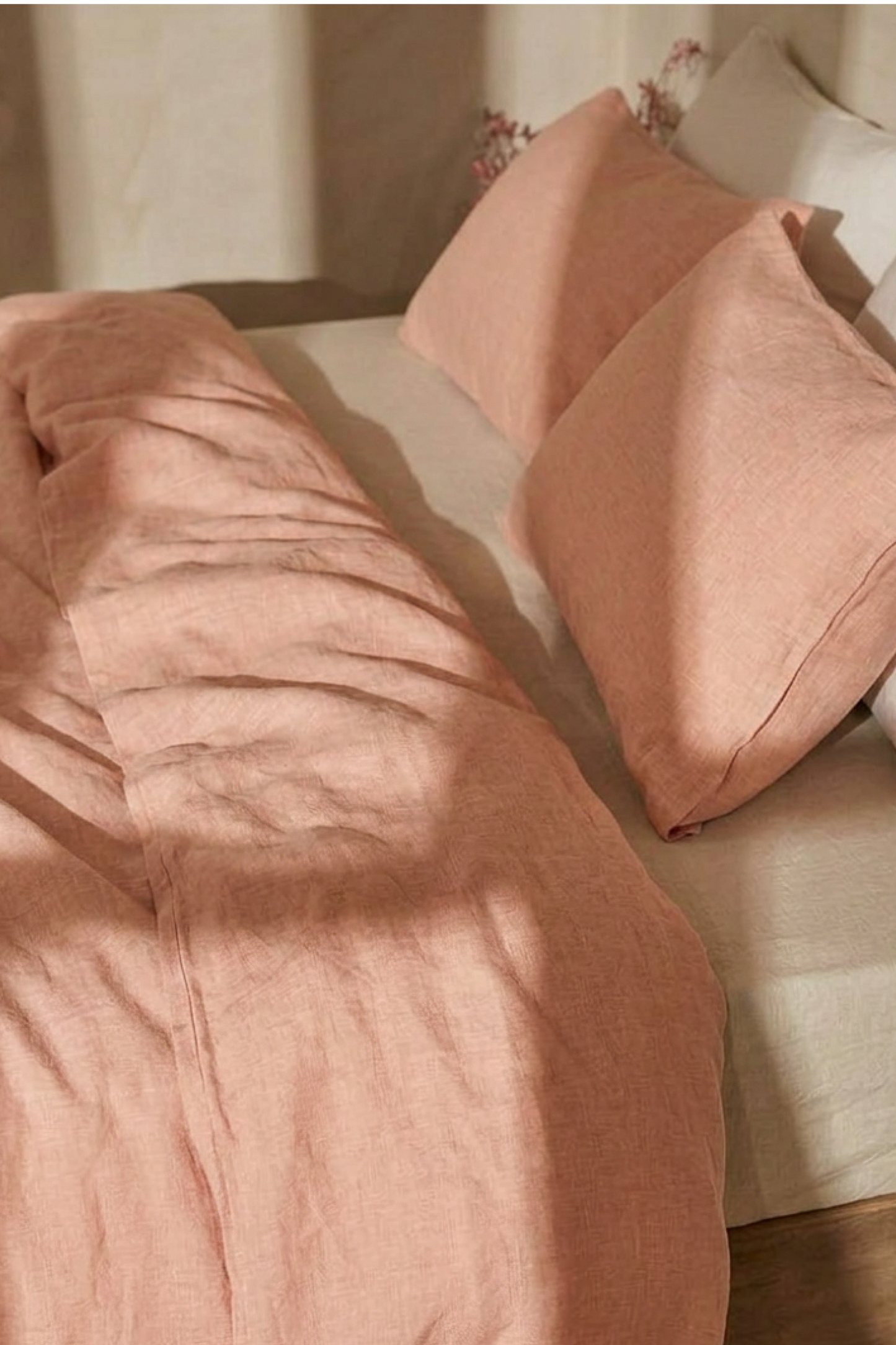 Linen bedding set in Coral Pink