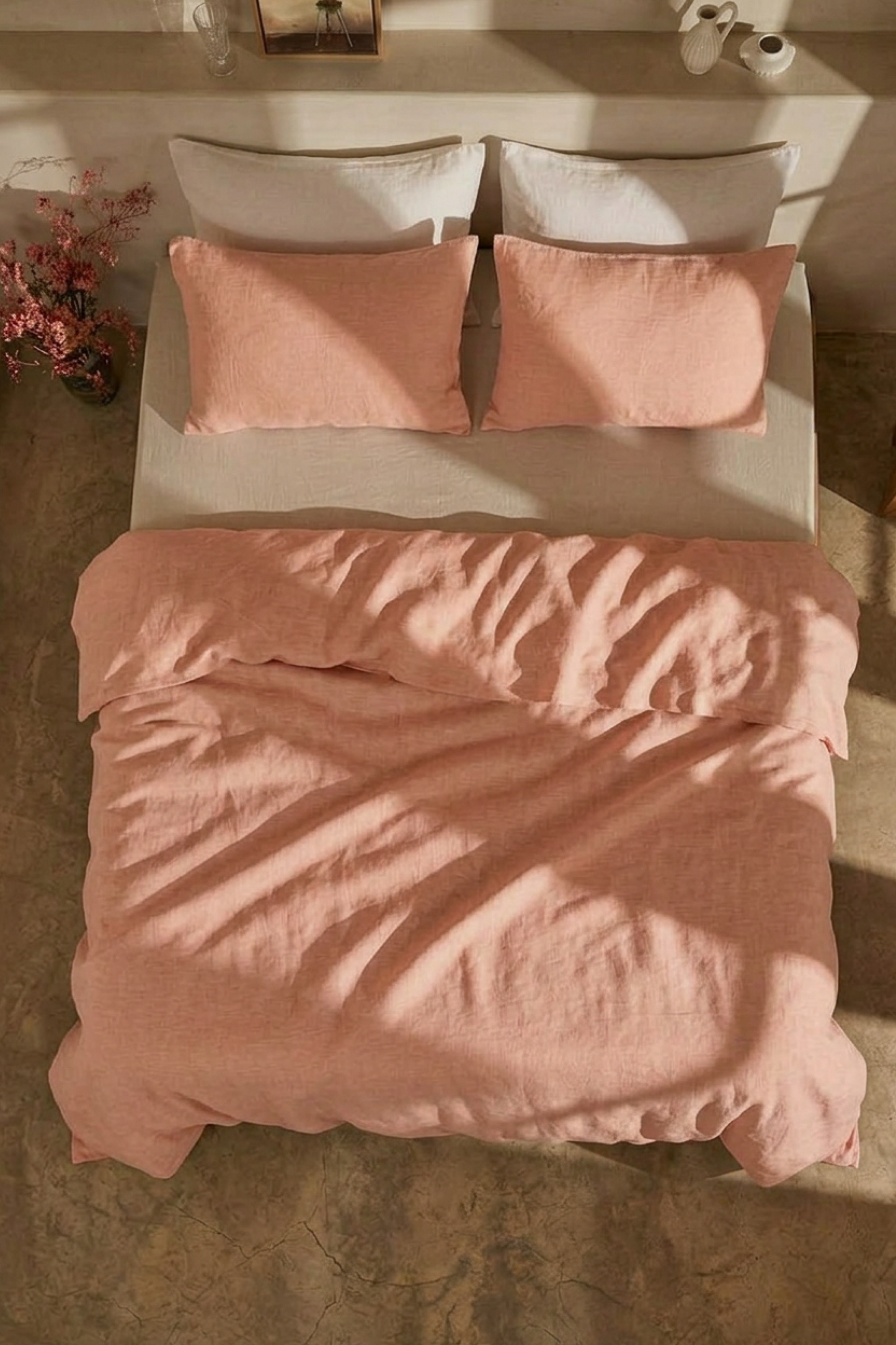 Linen bedding set in Coral Pink