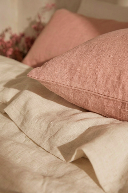 Linen pillowcase set of 2 in Coral Pink