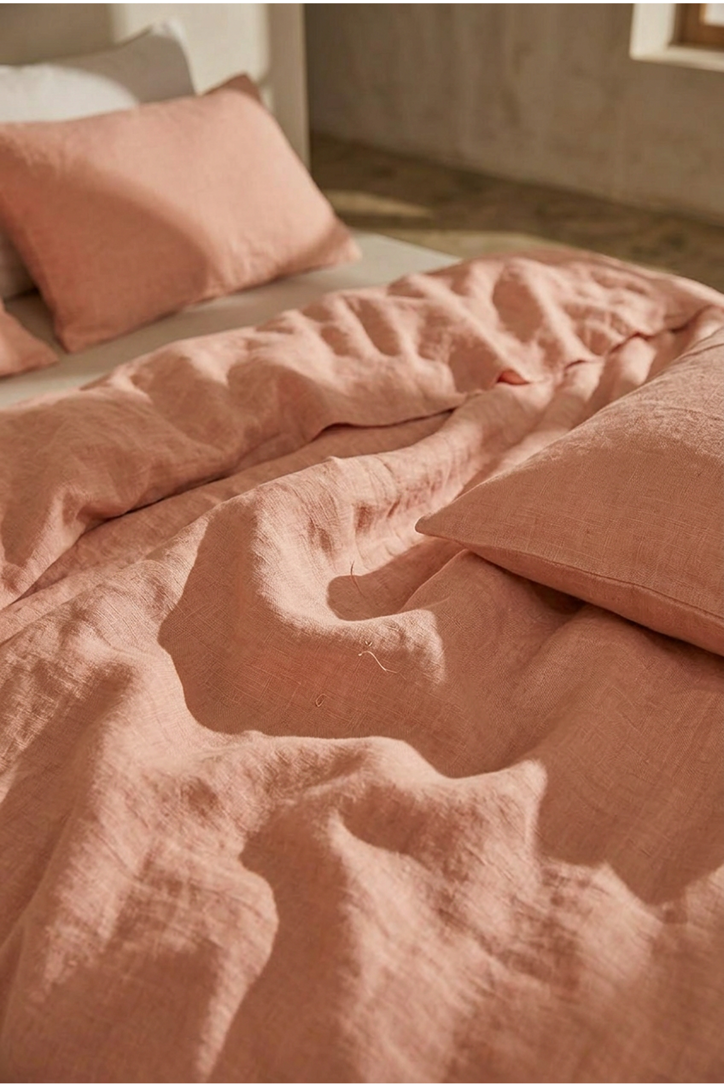 Linen bedding set in Coral Pink