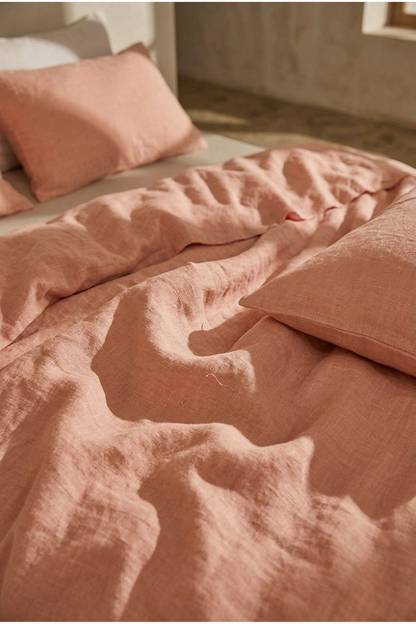 Linen bedding set in Coral Pink