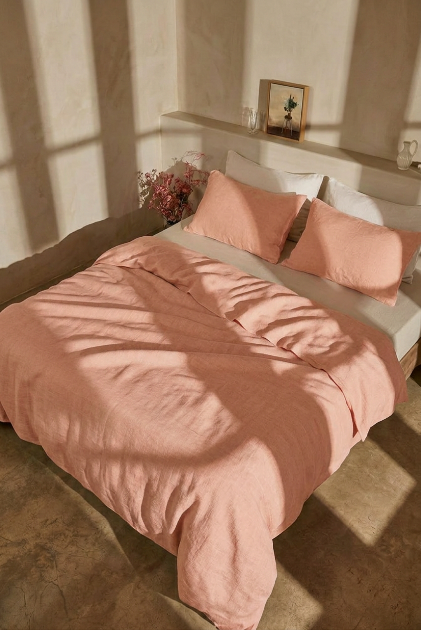 Linen bedding set in Coral Pink