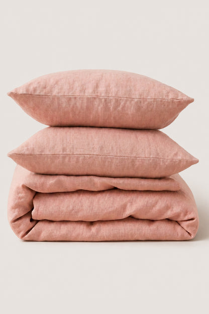 Linen bedding set in Coral Pink