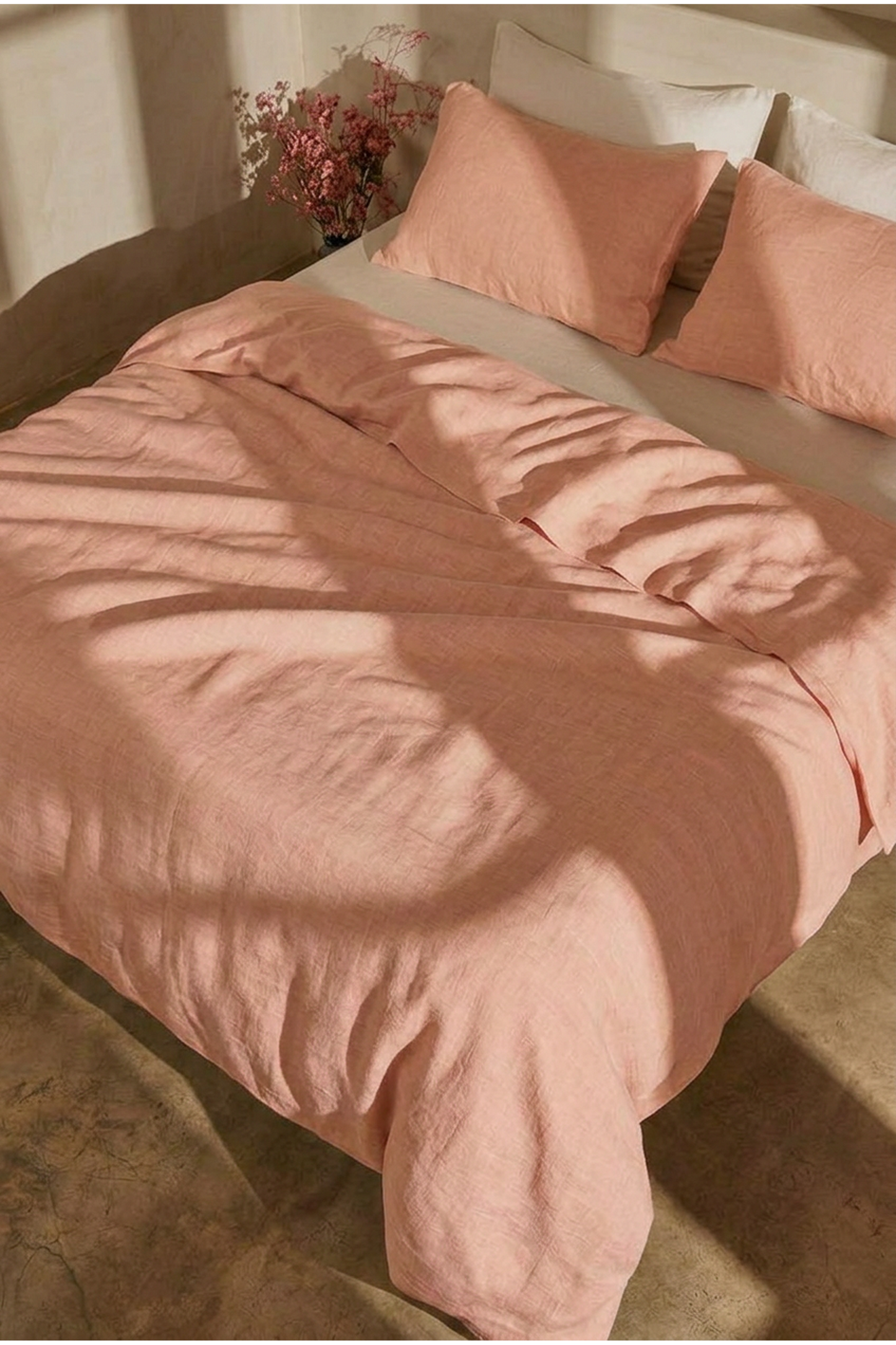 Linen bedding set in Coral Pink