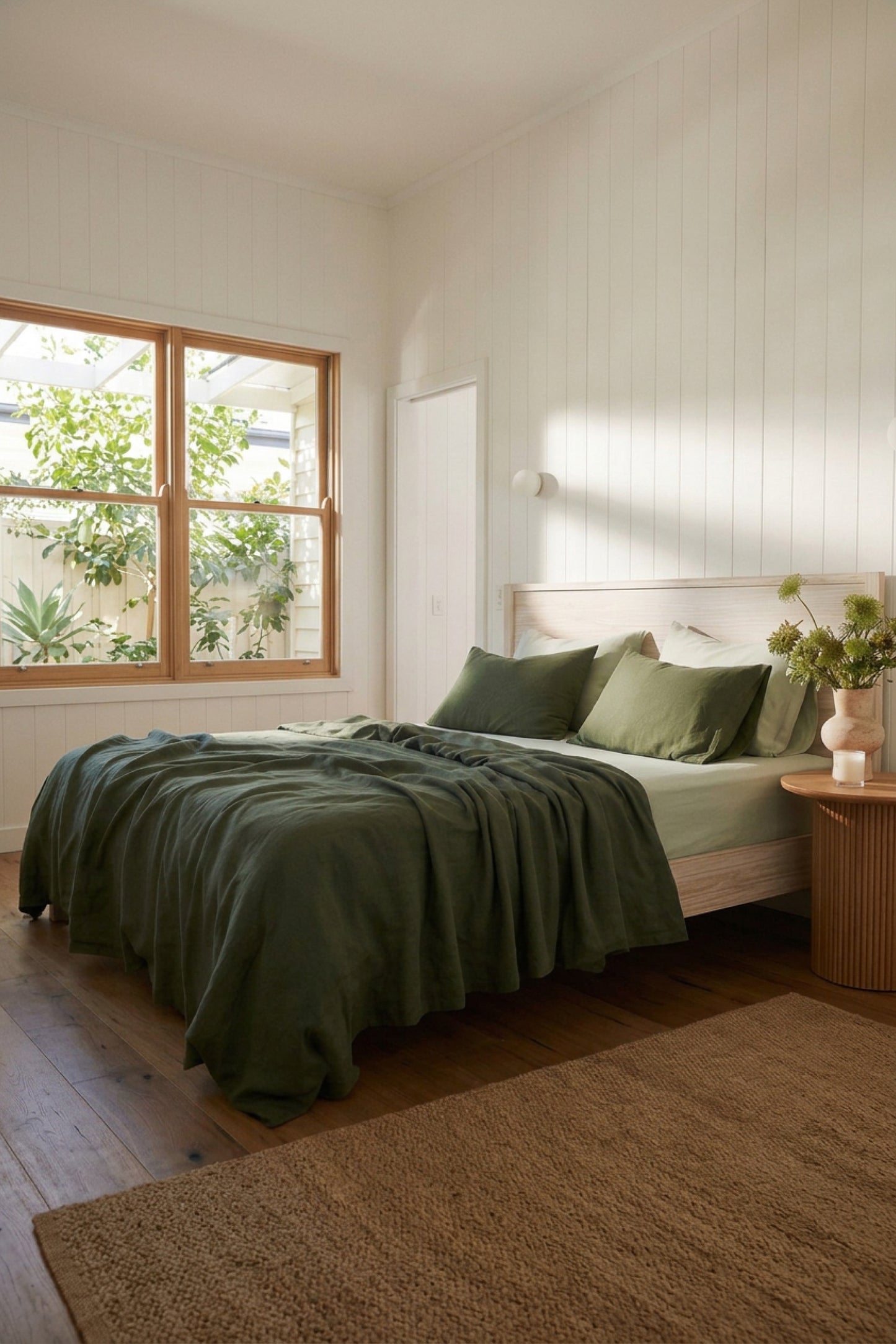 Linen bedding set in Garden Green