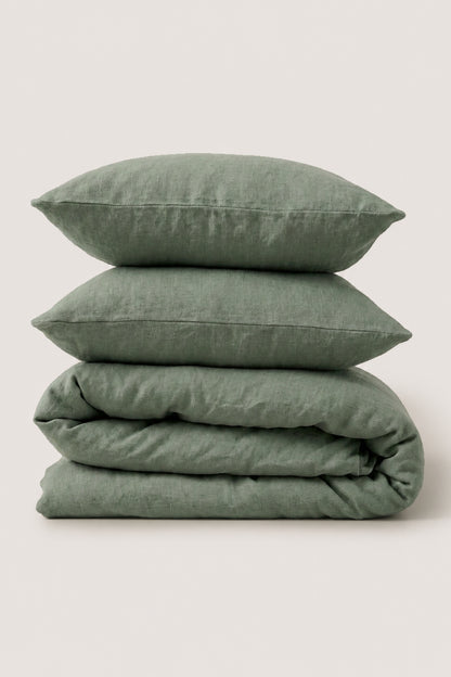 Linen bedding set in Garden Green