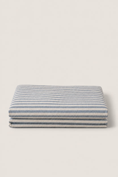 Linen fitted sheet in Blue Striped