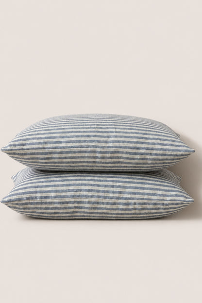 Linen pillowcase set of 2 in Blue Striped