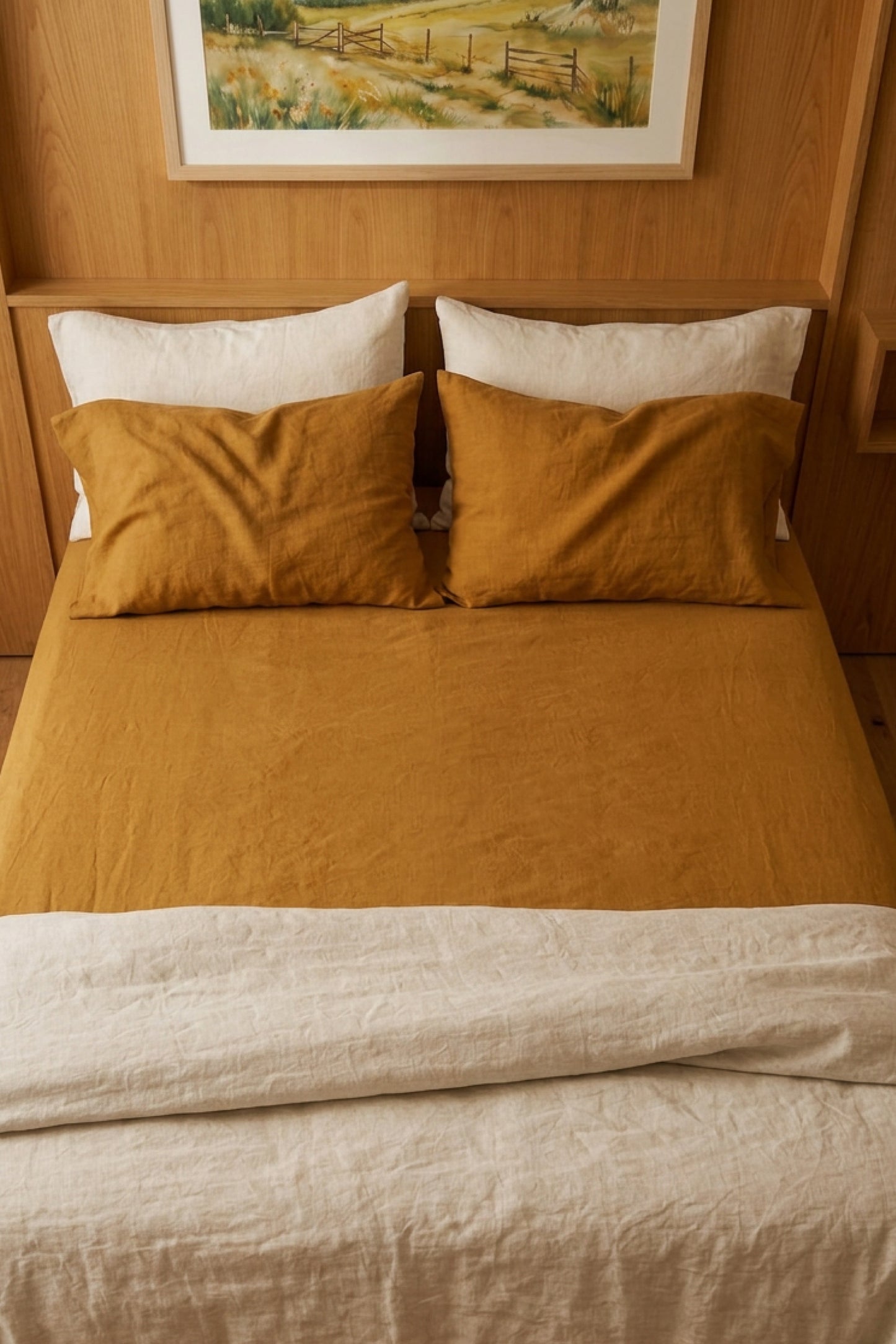 Linen flat sheet in Amber