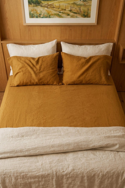 Linen flat sheet in Amber