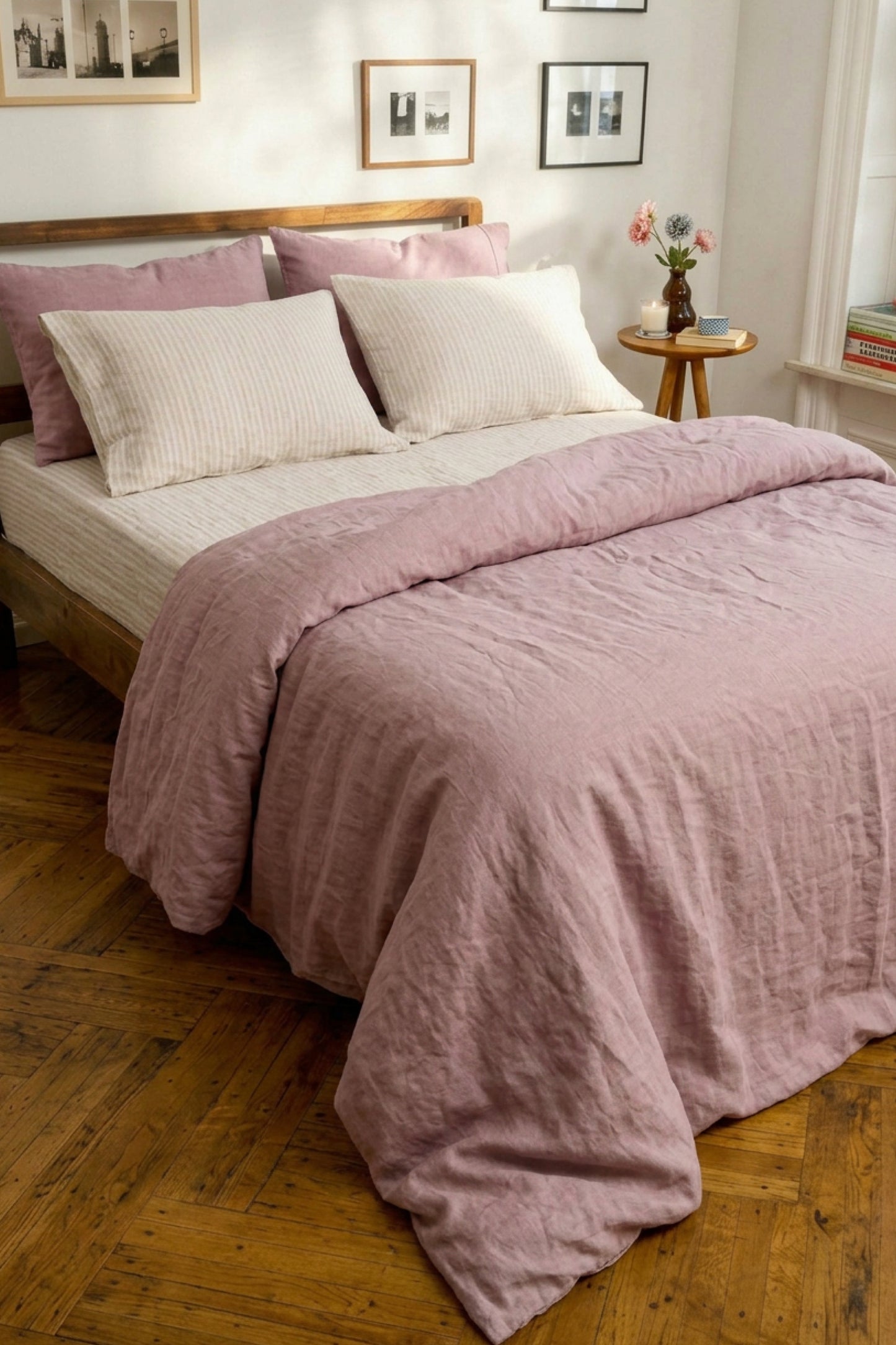 Linen sheets set in Beige Striped