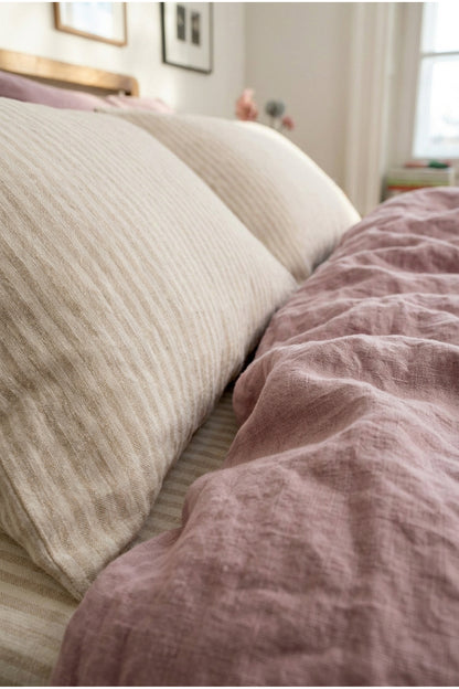 Linen sheets set in Beige Striped