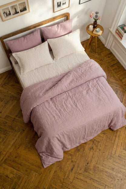 Linen sheets set in Beige Striped