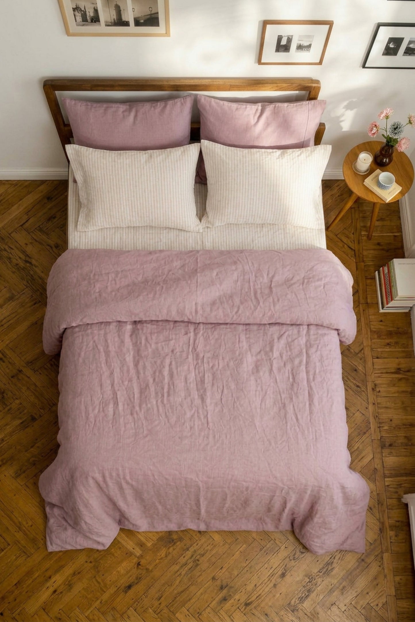 Linen sheets set in Beige Striped