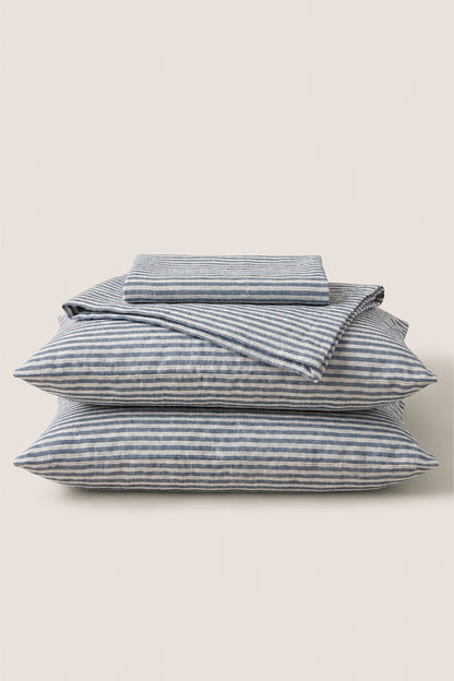 Linen sheets set in Blue Striped