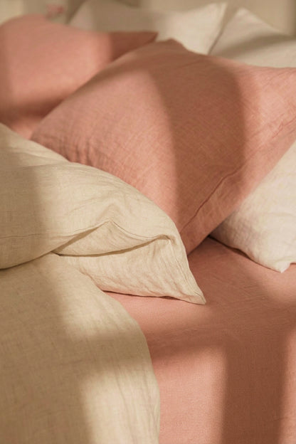 Linen flat sheet in Coral Pink