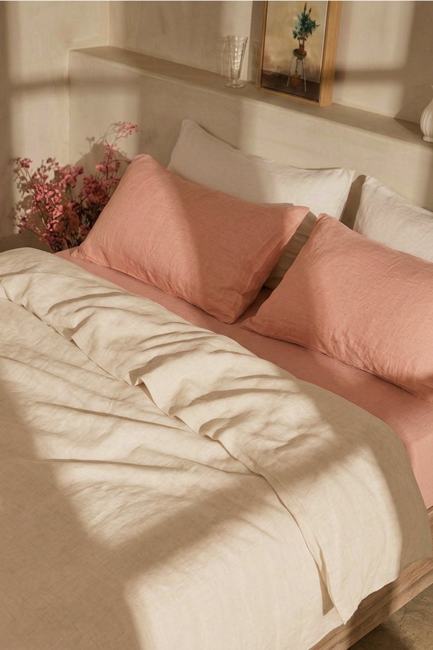 Linen sheets set in Coral Pink