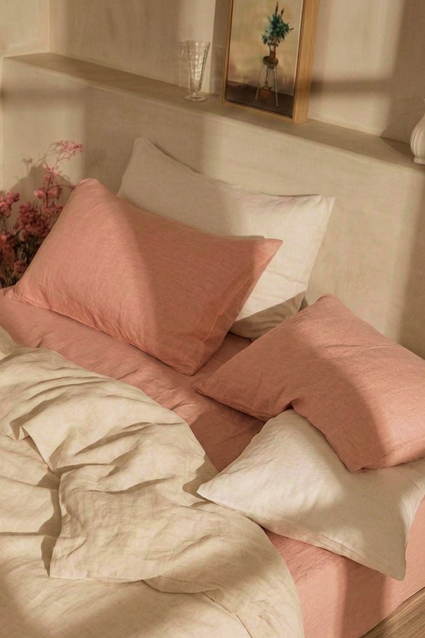 Linen sheets set in Coral Pink
