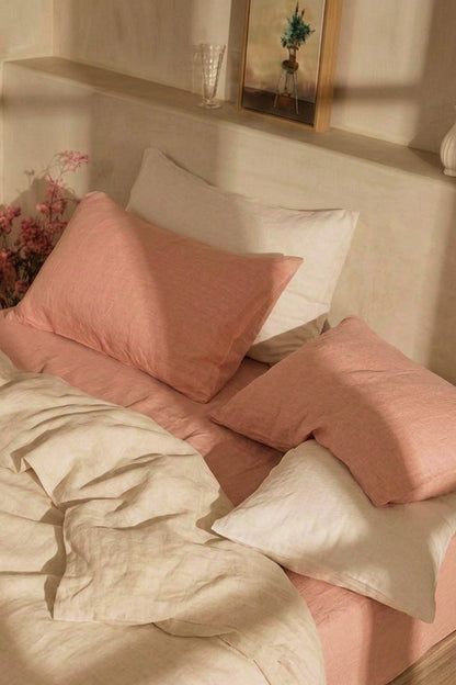 Linen sheets set in Coral Pink