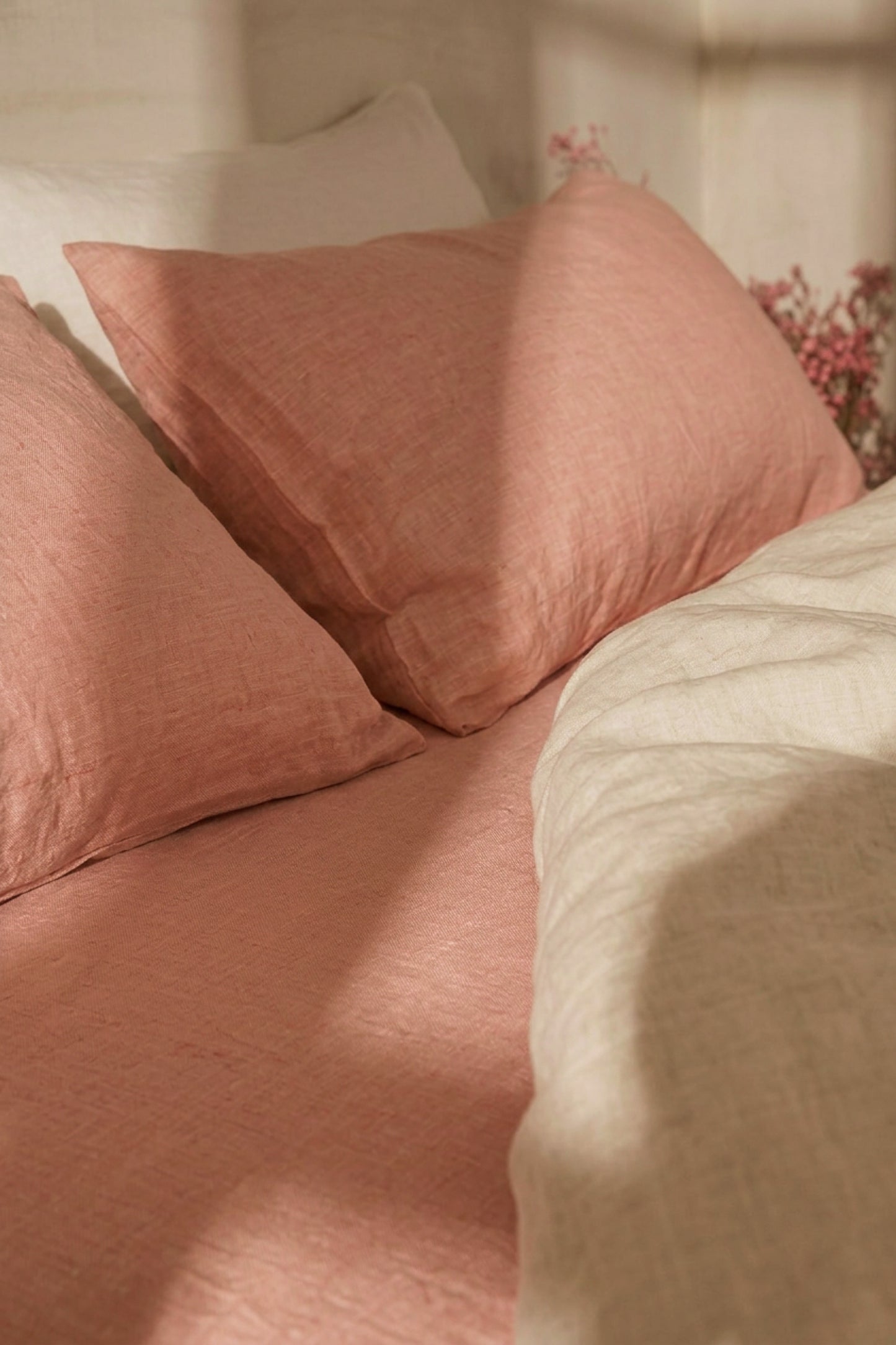 Linen flat sheet in Coral Pink