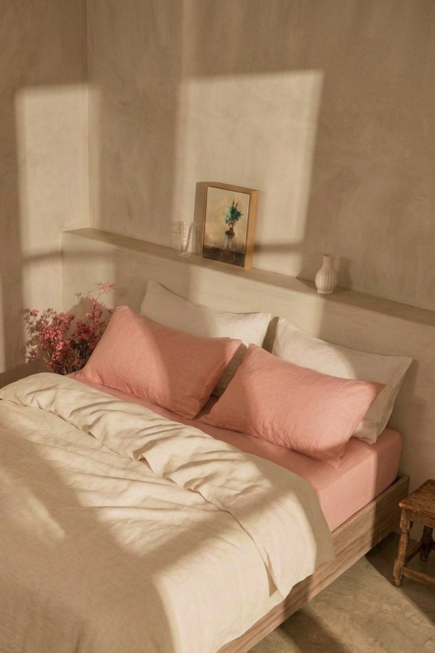 Linen sheets set in Coral Pink