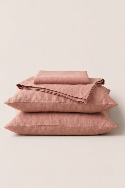 Linen sheets set in Coral Pink