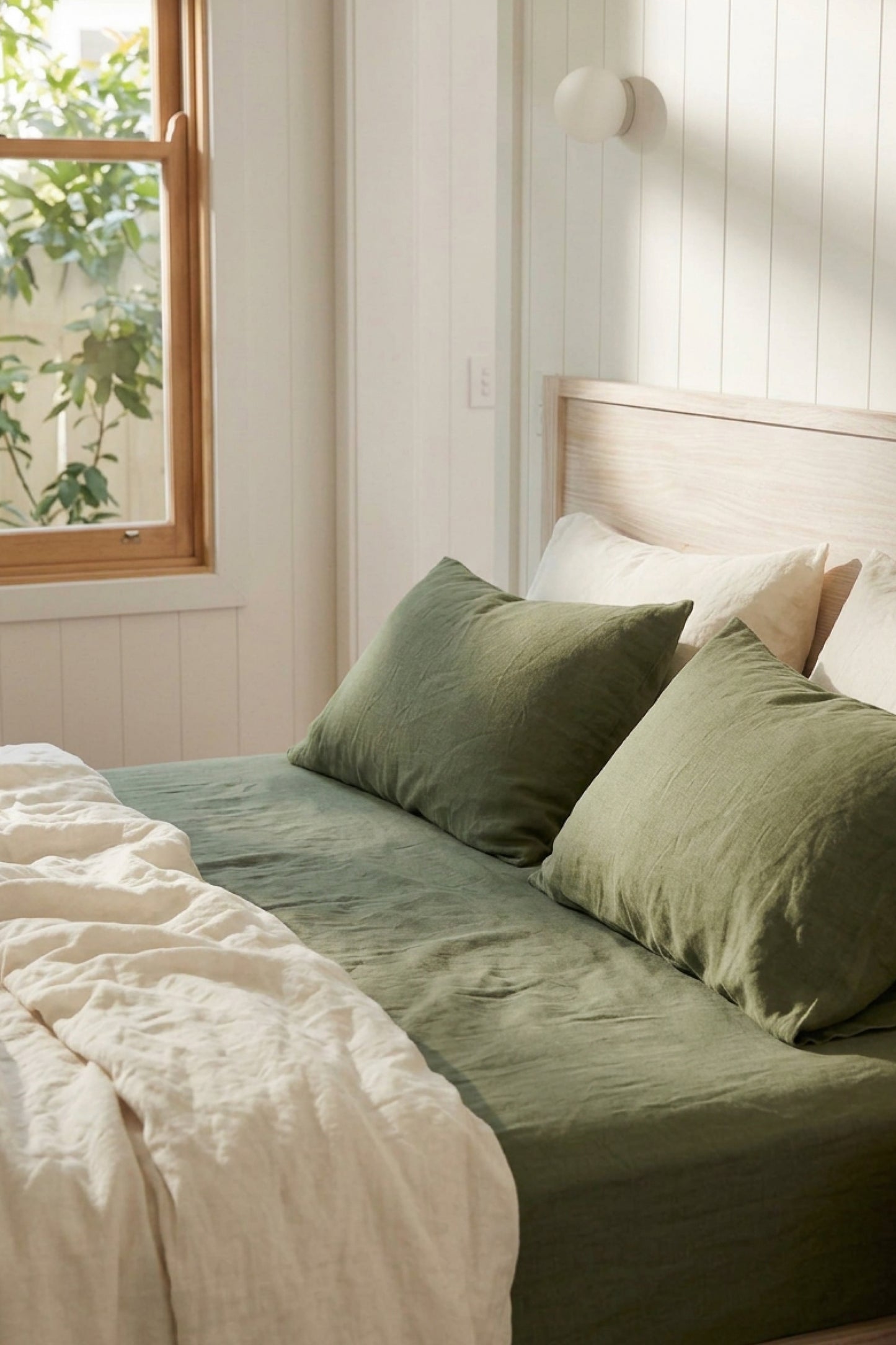 Linen flat sheet in Garden Green