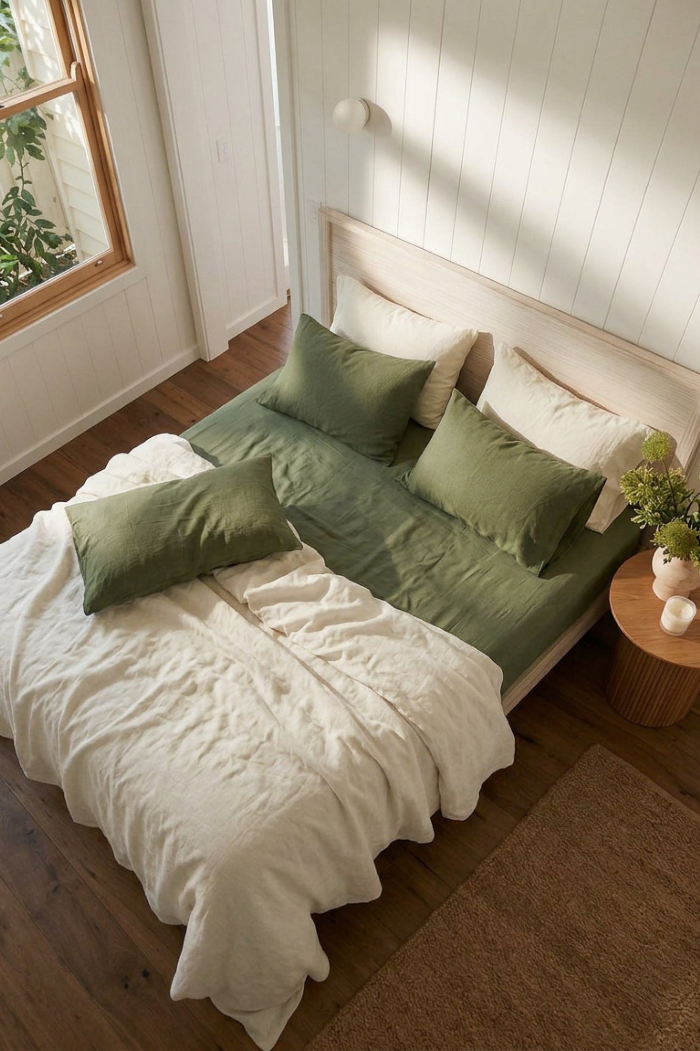 Linen sheets set in Garden Green