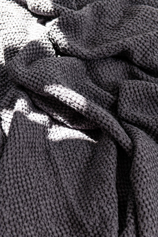 Linen waffle blanket in Charcoal - Her Linen